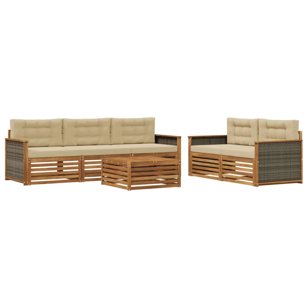 Set di divani da esterno con cuscino 6 pcs Naturale e Beige 3383021