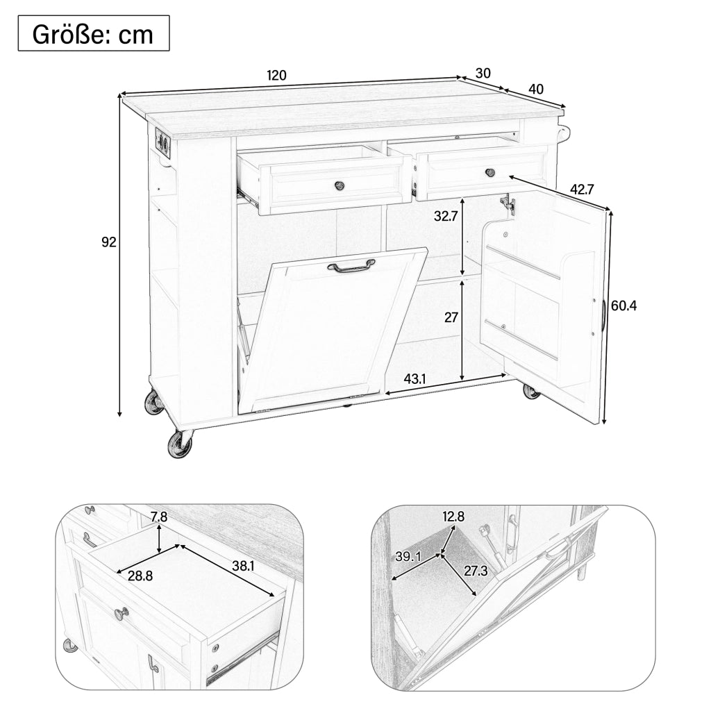 Tavolo da Pranzo Allungabile con Ruote ¨C MINIMAL ¨C Nero, con Portarifiuti e Portasalviette