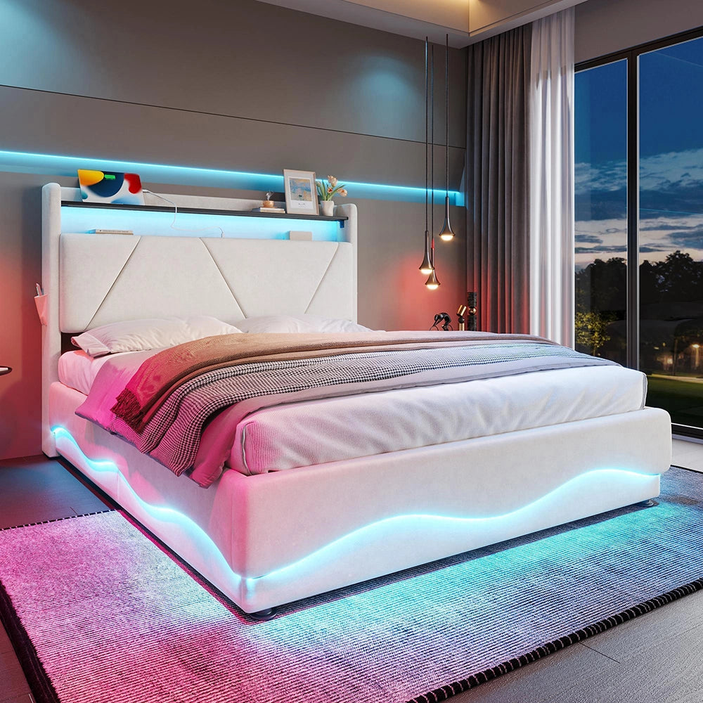 Letto 160x200cm imbottito - Xylo - LED USB ripostiglio idraulico