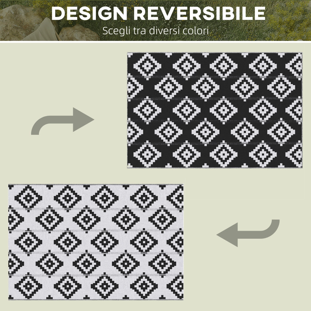 Tappeto Esterno Reversibile per Balcone e Terrazza ¨C Minimal ¨C Nero e Bianco 274x182 cm