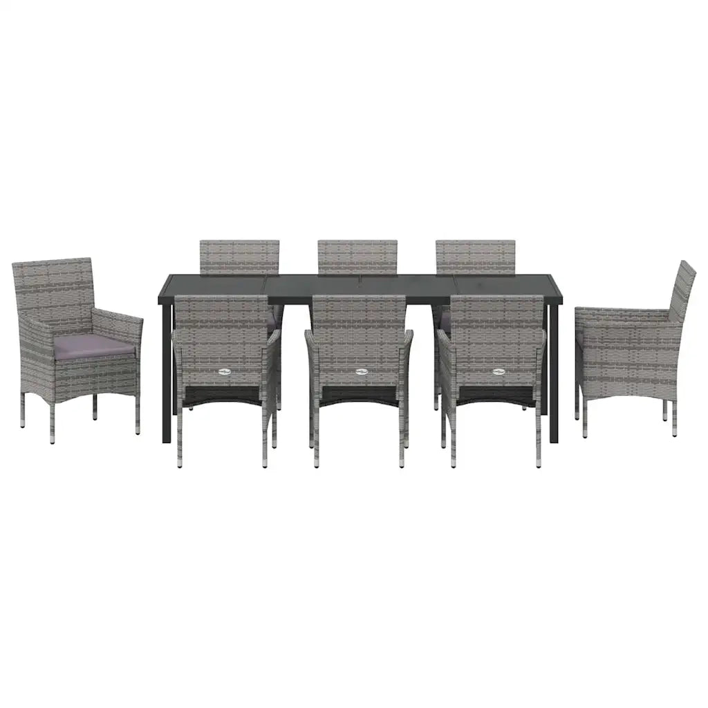 Set da Pranzo per Giardino con cuscino 9 pcs Grigio polyrattan 3379736