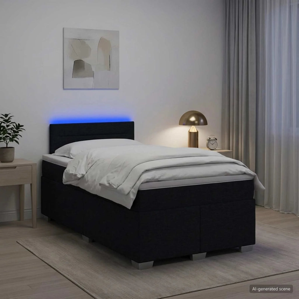 Letto con Box Spring, Materasso e LED Nero 120 x 190 cm Tessuto 3451891