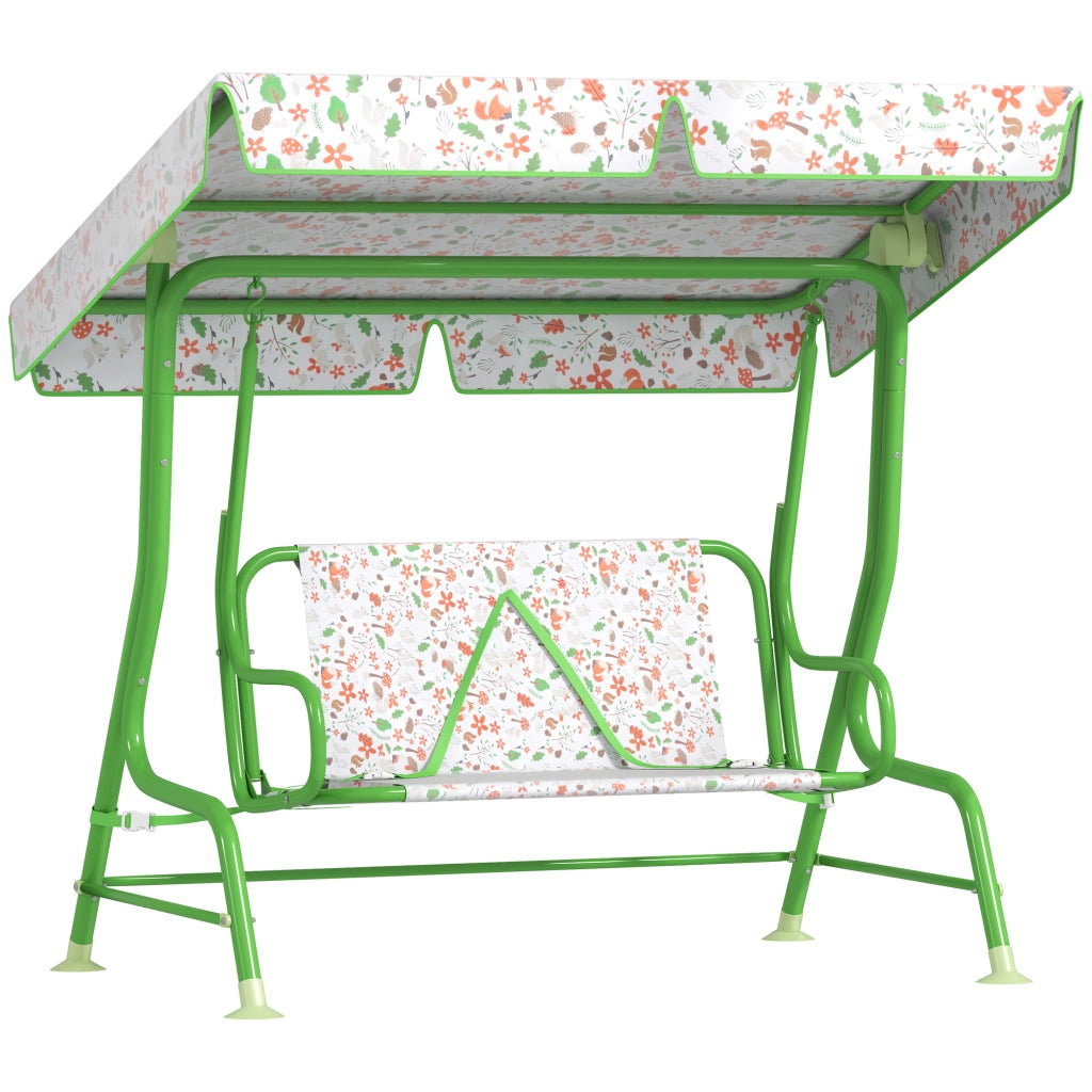 Dondolo per Bambini a 2 Posti con Tettuccio ¨C Xylo ¨C Verde, 112x75x120 cm