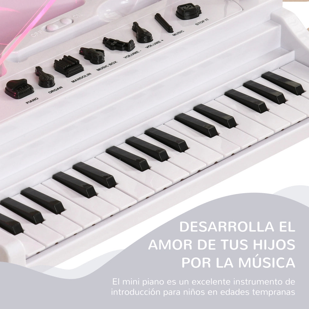 Piano Giocattolo per Bambini con Microfono e Luci ¨C Minimal ¨C 37x30.5x60.4 cm Bianco