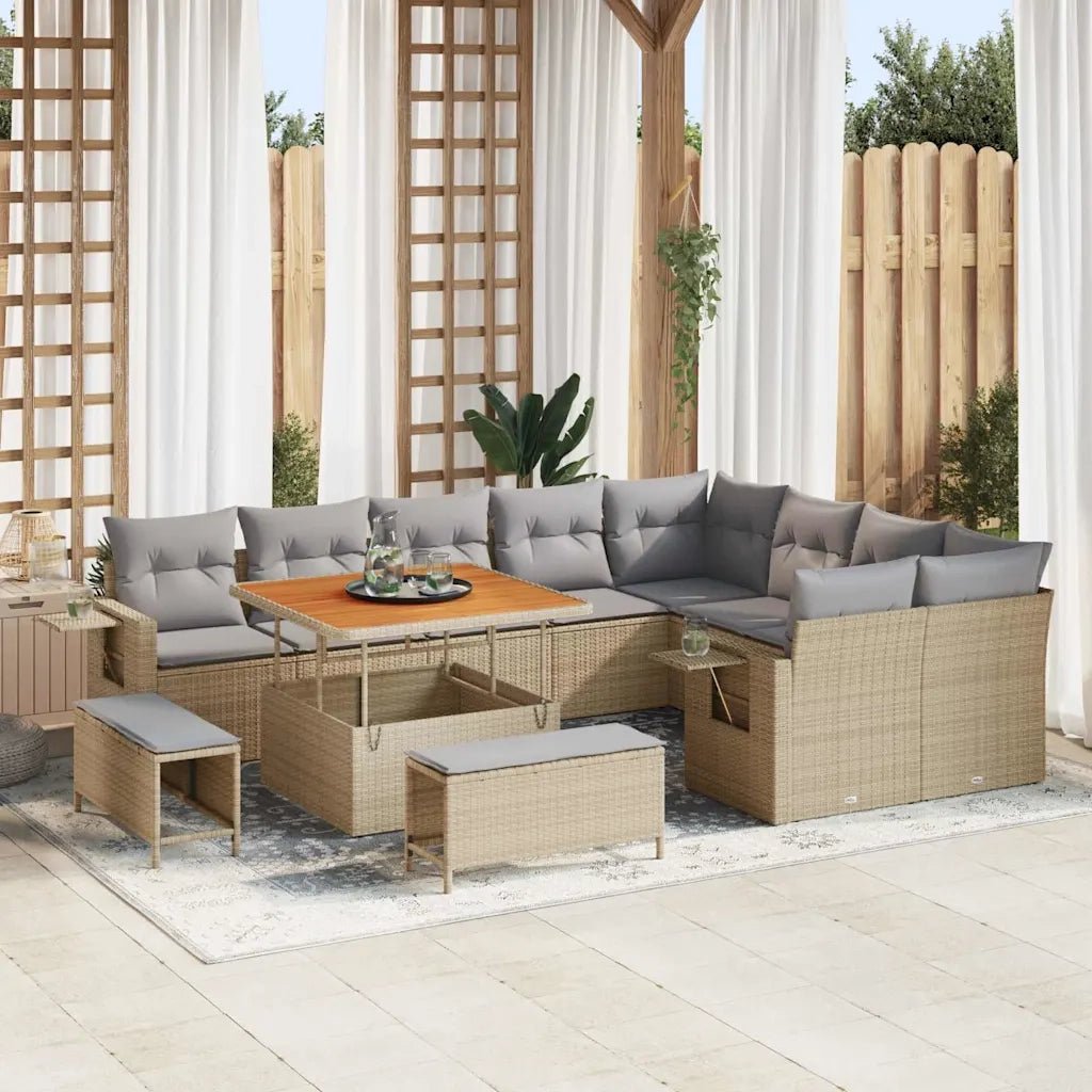 Set Divano da Giardino 12 pcs Beige e Grigio Chiaro polyrattan 3363727