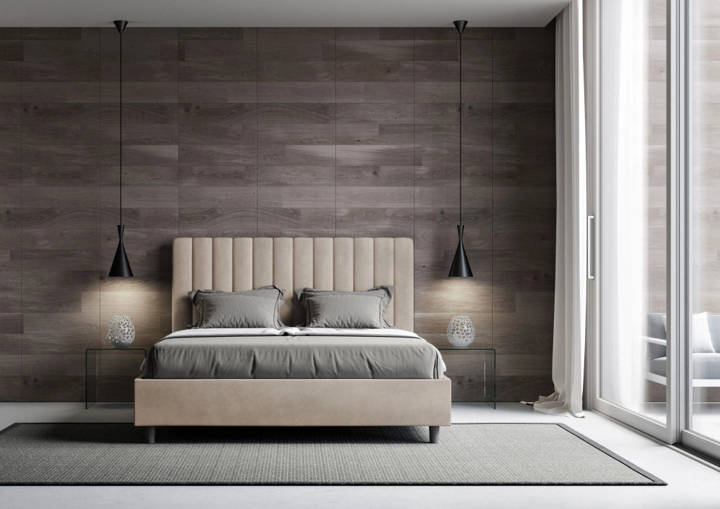 BS COM Letto una piazza e mezza contenitore imbottito 130x210 microfibra sabbia