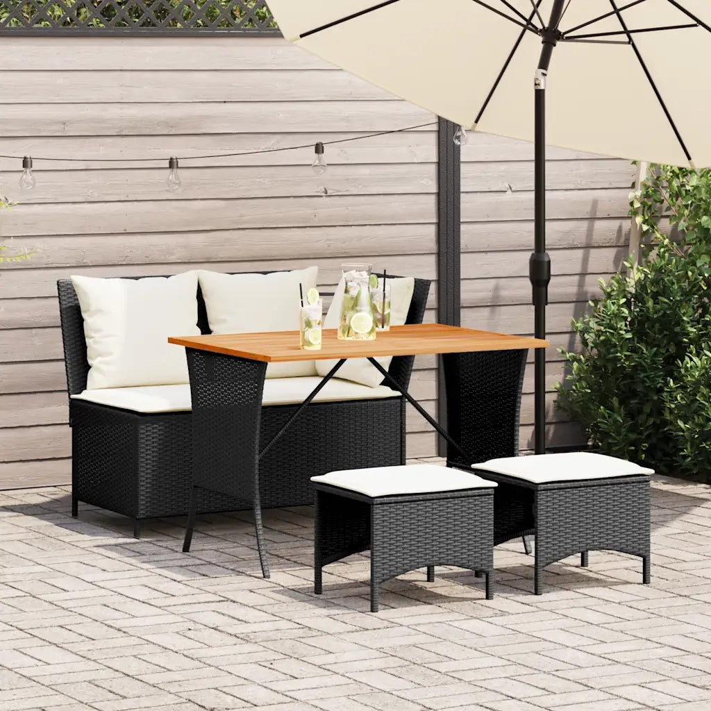 Set da Pranzo da Giardino 4 pz con Cuscini Nero in Polyrattan 4104131