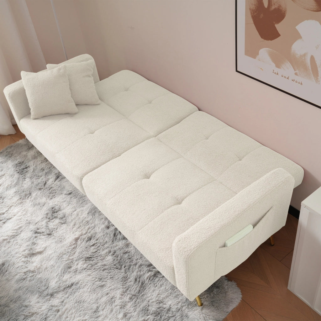 Divano letto con angolo regolabile - Zephmum - Gambe dorate, cuscini e tasche laterali