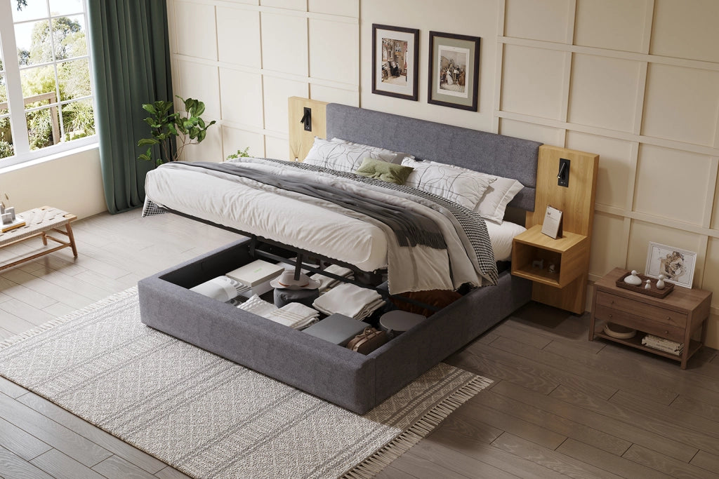 letto imbottito velluto grigio e naturale 160 x 200 cm