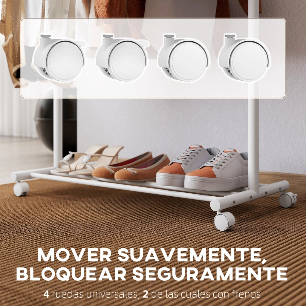 Appendiabiti con Ruote e Ripiano ¨C Xylo ¨C Bianco 86x43x171 cm