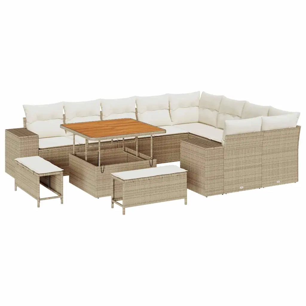 Set Divano da Giardino con cuscino 12 pcs Beige polyrattan
