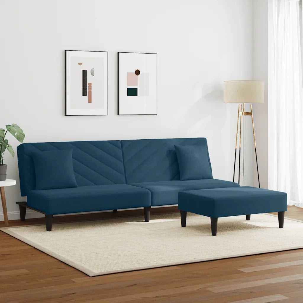 Set di Divani 2 pz con Cuscini Blu in Velluto