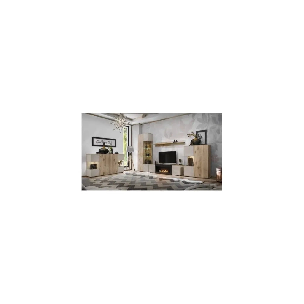 Buffet ERINA – 2 porte, 4 cassetti – Rovere chiaro & beige