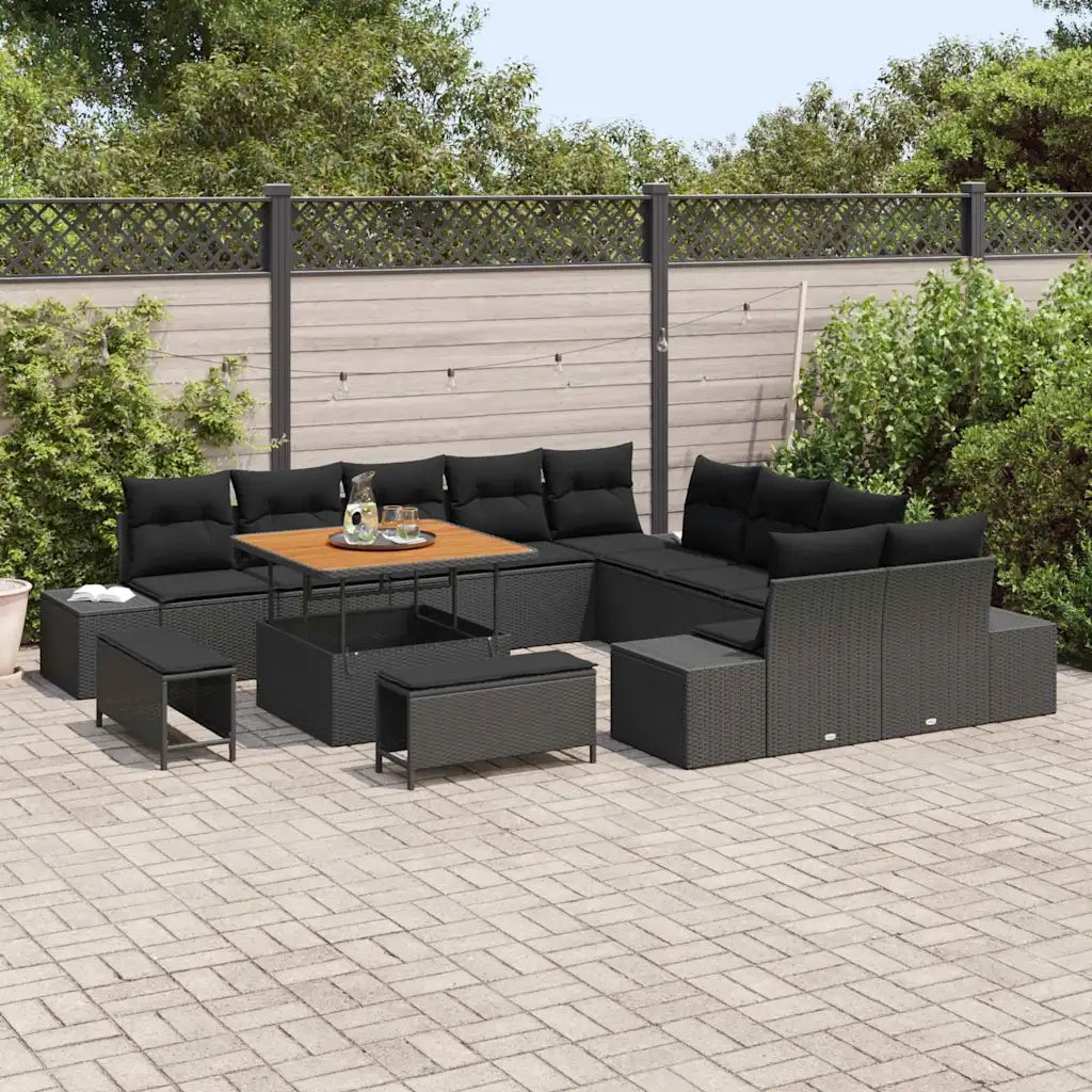 Set Divano da Giardino con cuscino 13 pcs Nero polyrattan 3362834