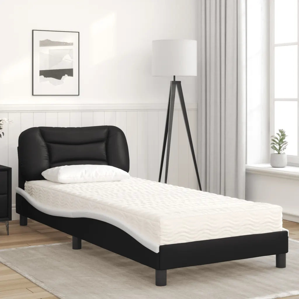 Letto con Materasso Hvar Nero e Bianco 80x200 cm in Similpelle