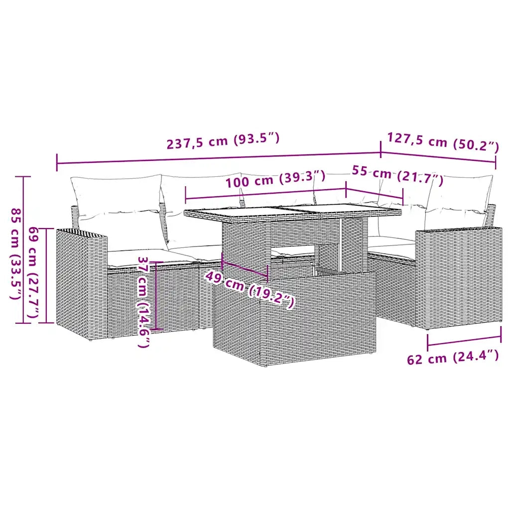 Set Divano da Giardino 6pz con Cuscini Grigio Chiaro Polyrattan 3267262