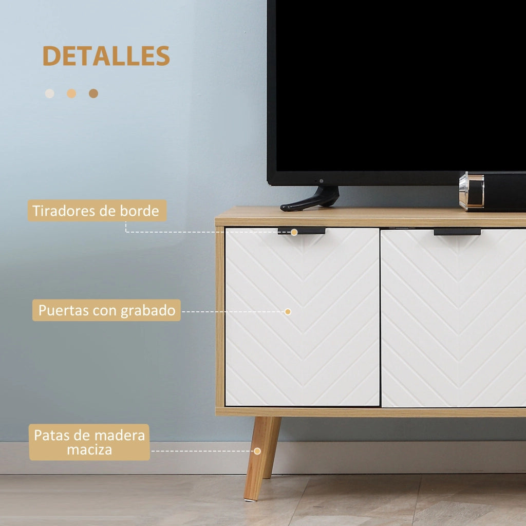 Mobile TV Moderno con Ante e Ripiani per Televisori fino a 46' ¨C zephmum ¨C Legno Multistrato Bianco e Naturale 110x39x48,8 cm