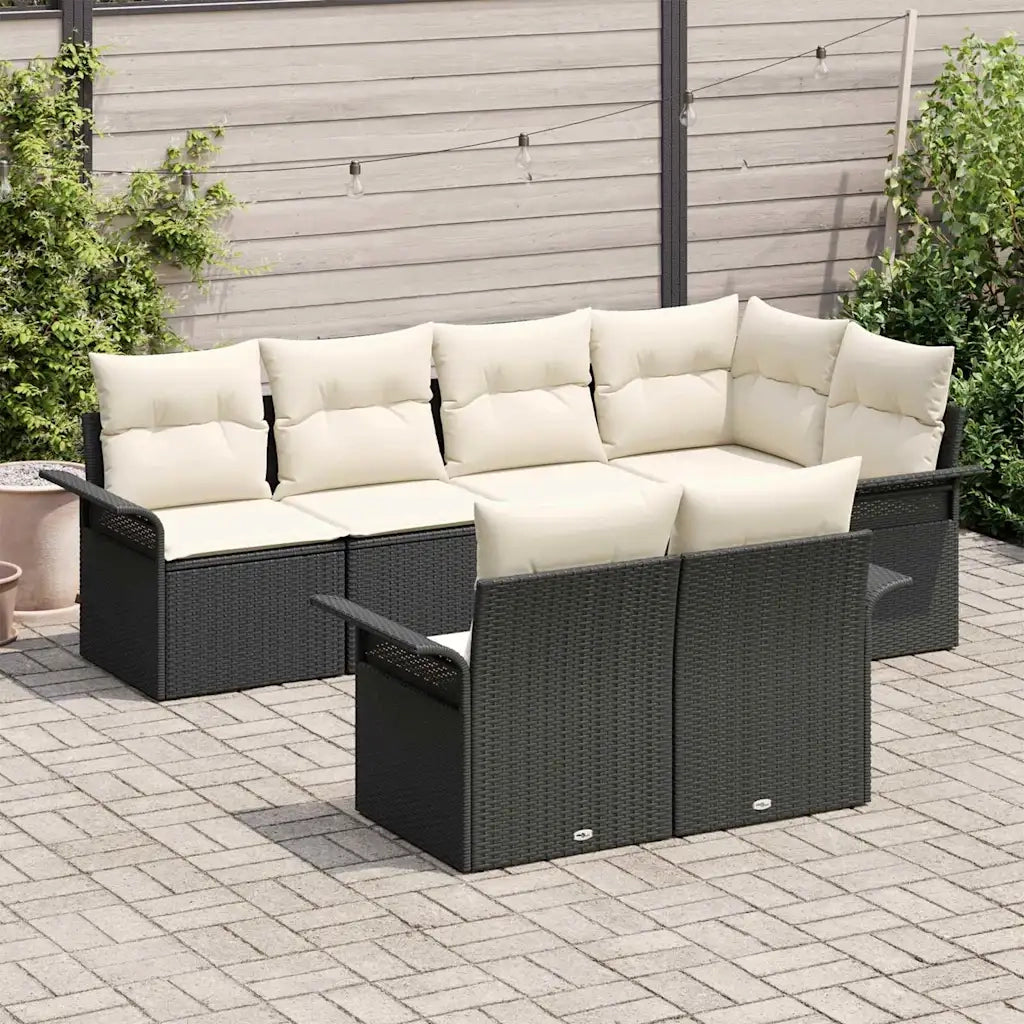 Set Divano da Giardino con cuscino 7 pcs Nero Poly Rattan