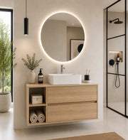 Mobile bagno con top in legno e lavabo da appoggio ORIGENBATH ZEUS senza specchio 120x45 cm 1 vasca Sinistra Estepa