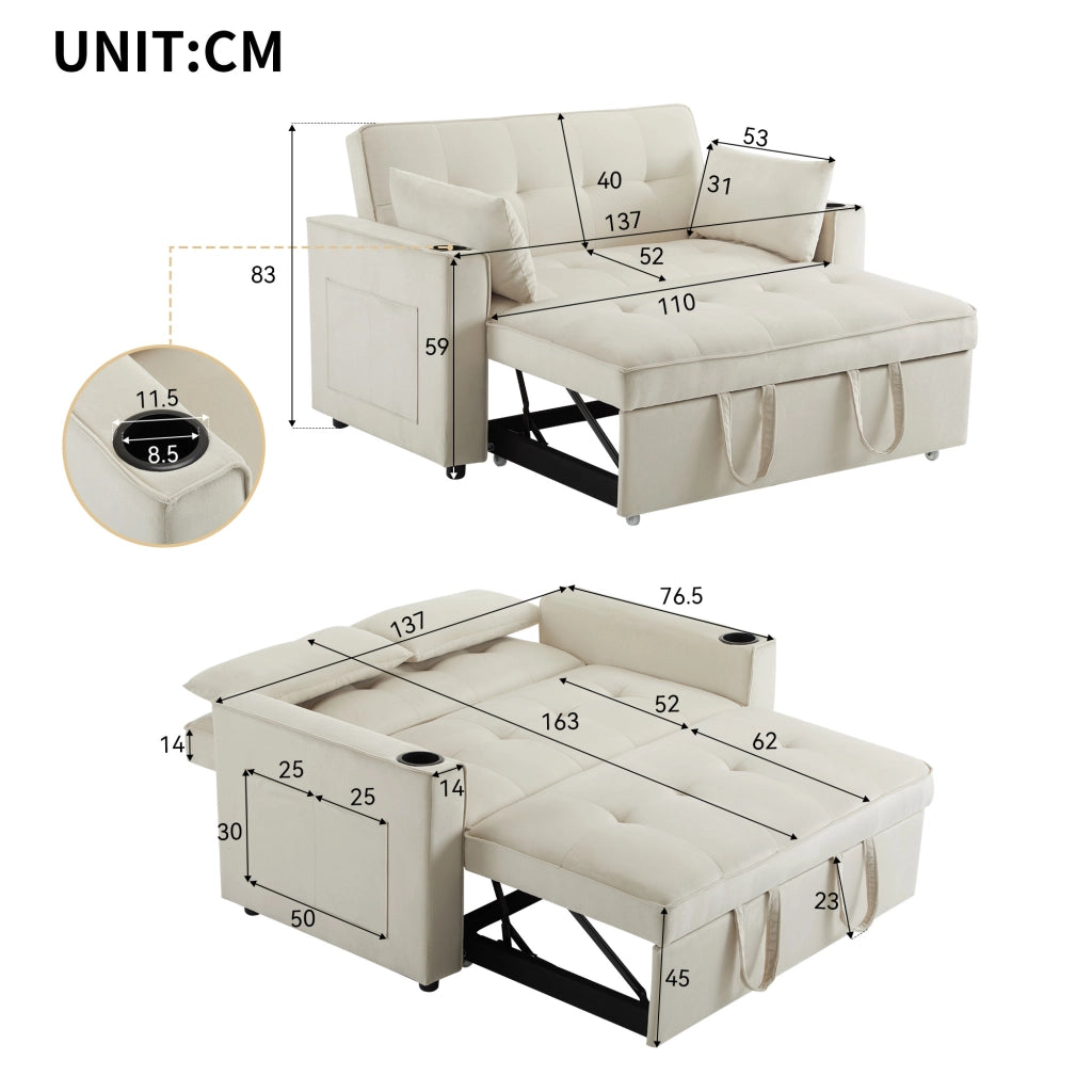 Divano letto pieghevole - Zephmum - Con porta bevande e cuscini