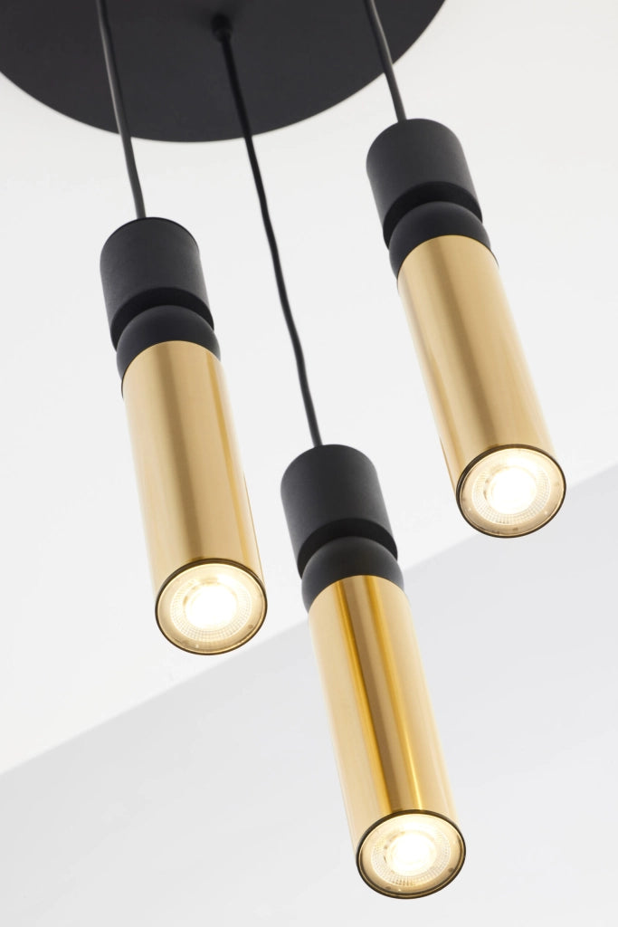 Lampada sospensione moderna tonda 30cm nero oro 3xGU10