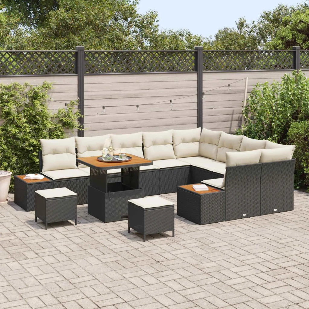 Set Divano da Giardino con cuscino 12 pcs Nero e Crema 3363340