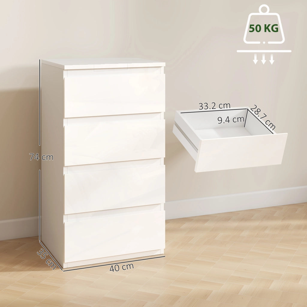 Com¨° Slim. 4 cassetti lucidi. bianco. per camera da letto.