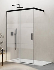 Porta doccia scorrevole 1+1 THALASSA (BASIC) walk-in 85 cm Profilo Nero vetro serigrafato