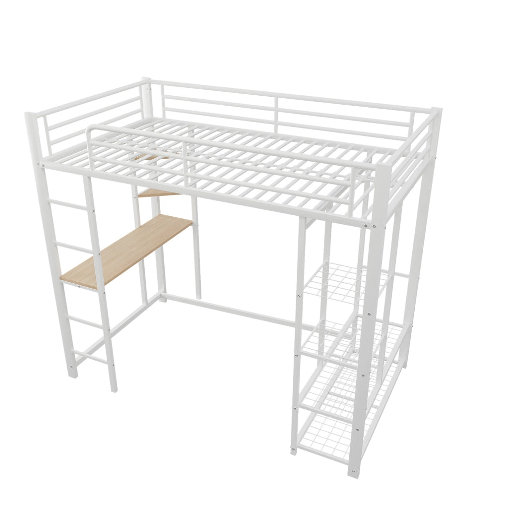 Letto a Soppalco con Scrivania e Ripiani ¨C MINIMAL ¨C Singolo 90x200, Bianco