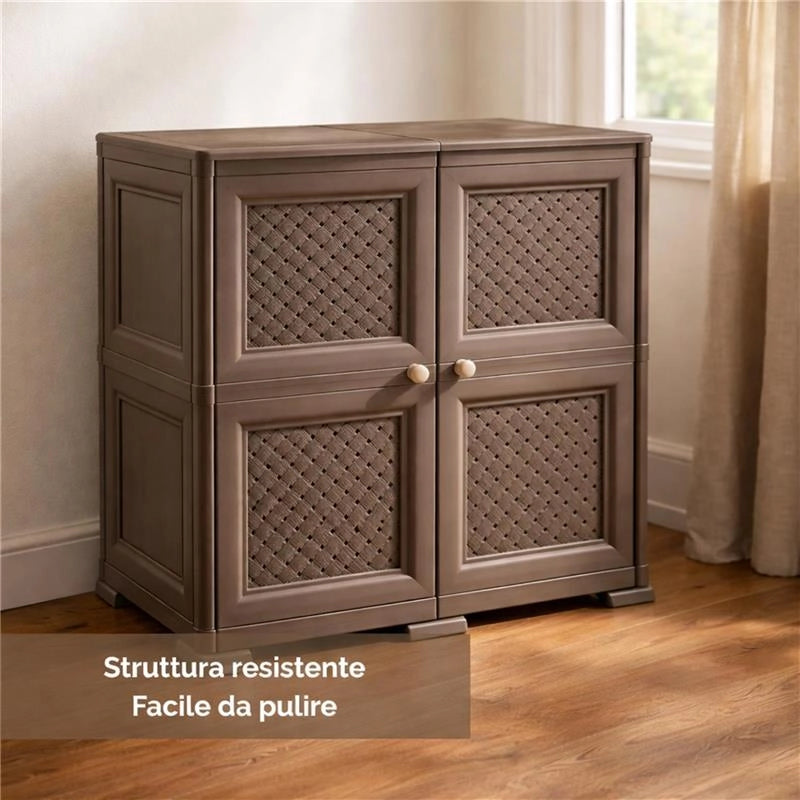 ARMADIO 2 MODULI CON ANTA TRAFORATA WENGÉ 79X43X85,5 CM – MOBILE CONTENITORE MULTIUSO PER SALOTTO E BALCONE