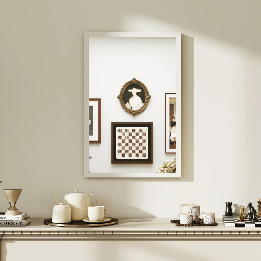 Specchio da Parete Rettangolare ¨C Minimal ¨C Legno Bianco 60x40 cm