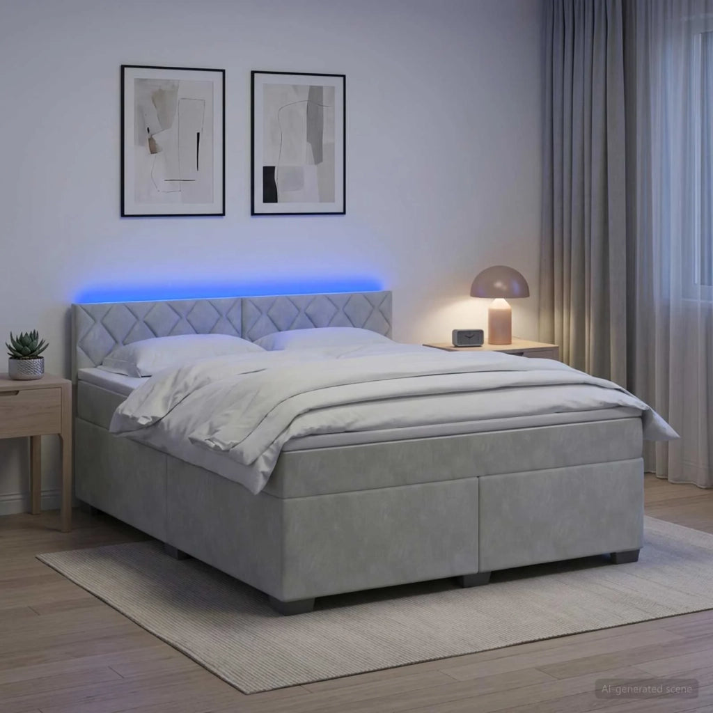Letto con Box Spring, Materasso e LED Grigio Chiaro Velluto 3452216