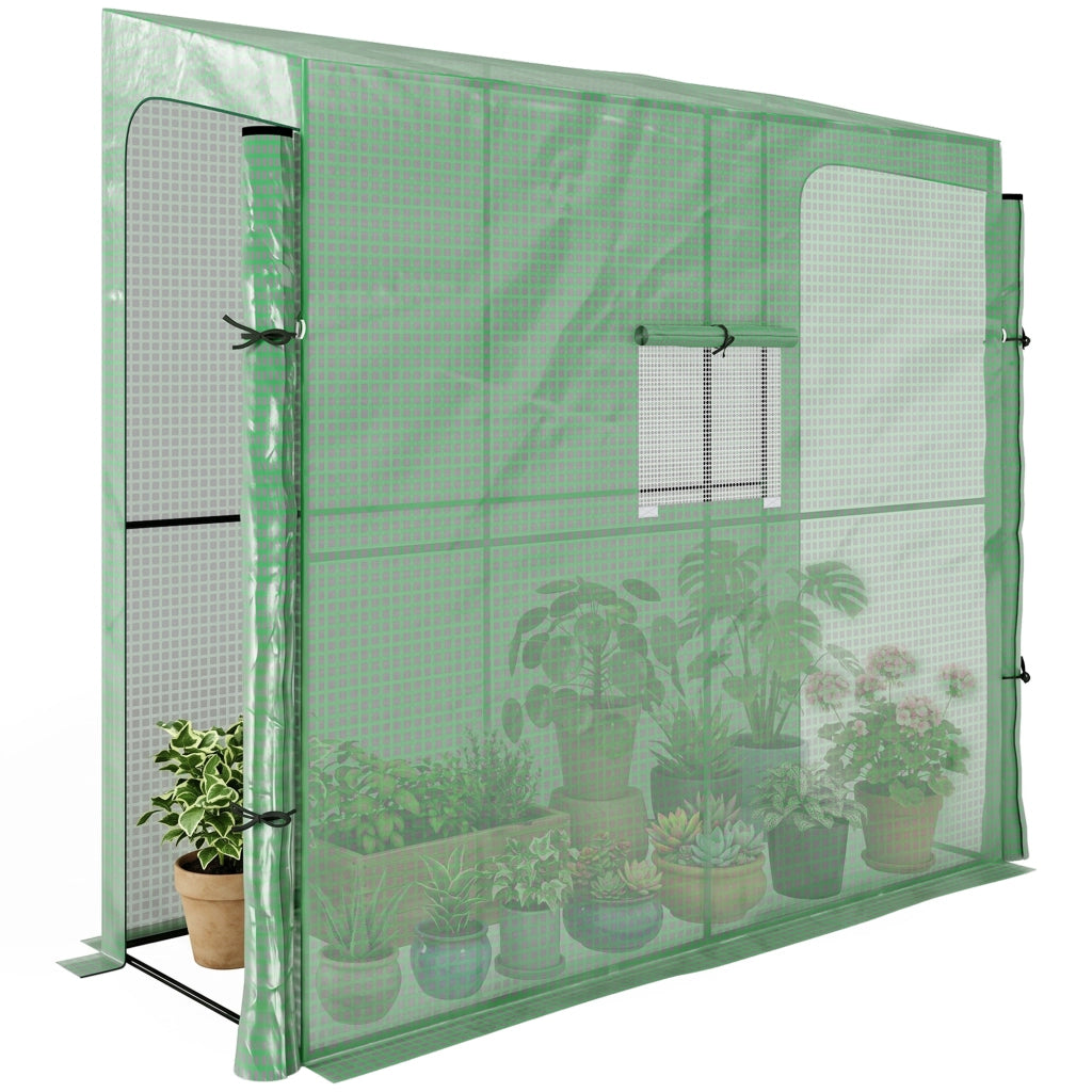 Serra da Giardino a Muro con 2 Porte Avvolgibili e Copertura in PE Anti UV, 200x80x200cm, Verde