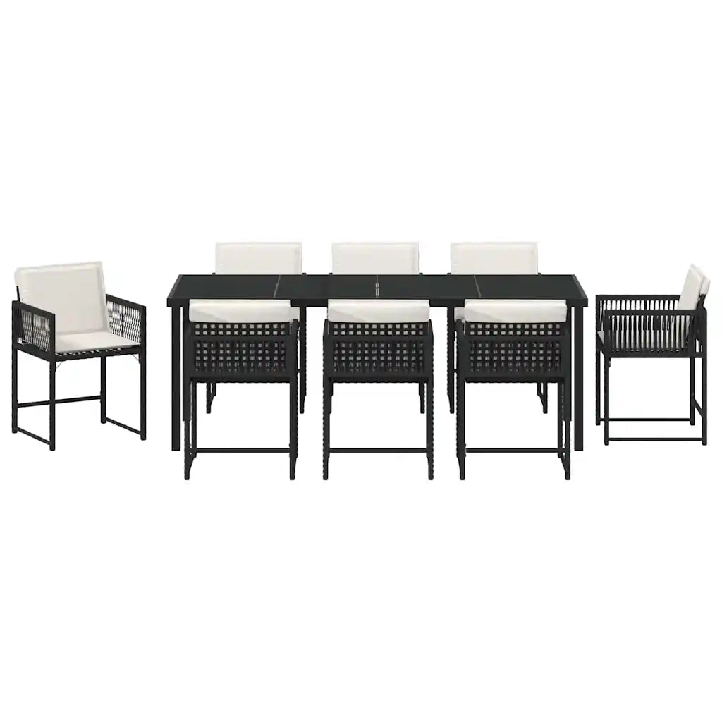 Set da Pranzo per Giardino 9 pcs Nero polyrattan 3380744