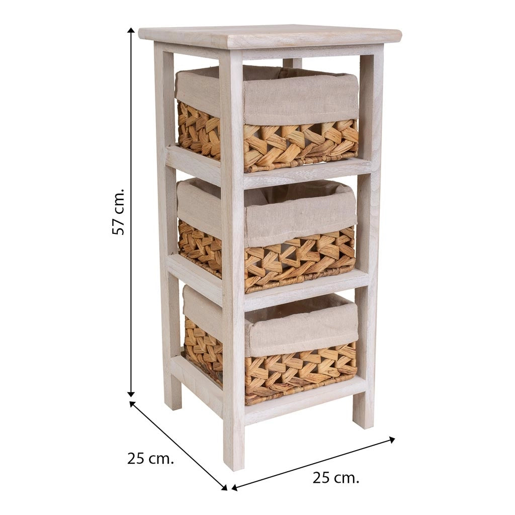 Comodino in legno bianco 25x25x57