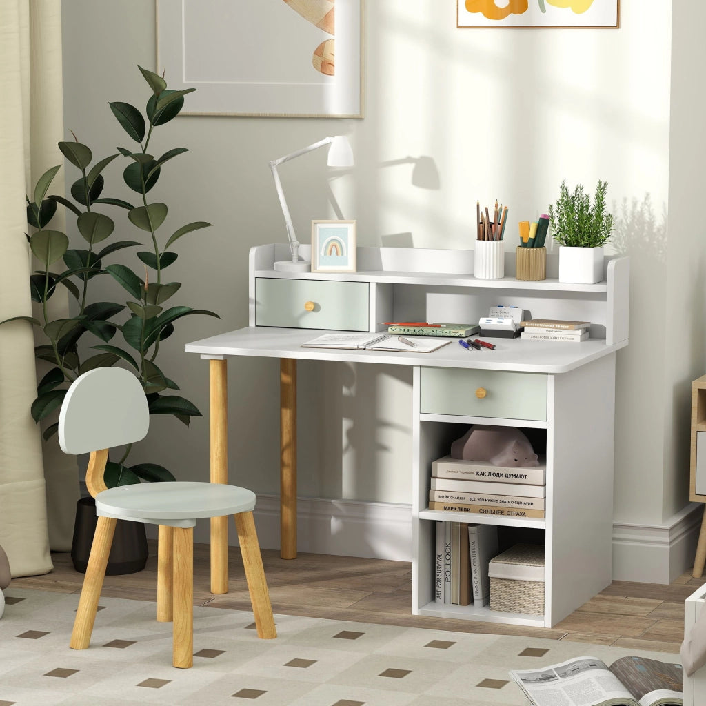 Scrivania per Bambini con Cassetti e Sedia ¨C Minimal ¨C Verde Chiaro e Bianco 90x50x75