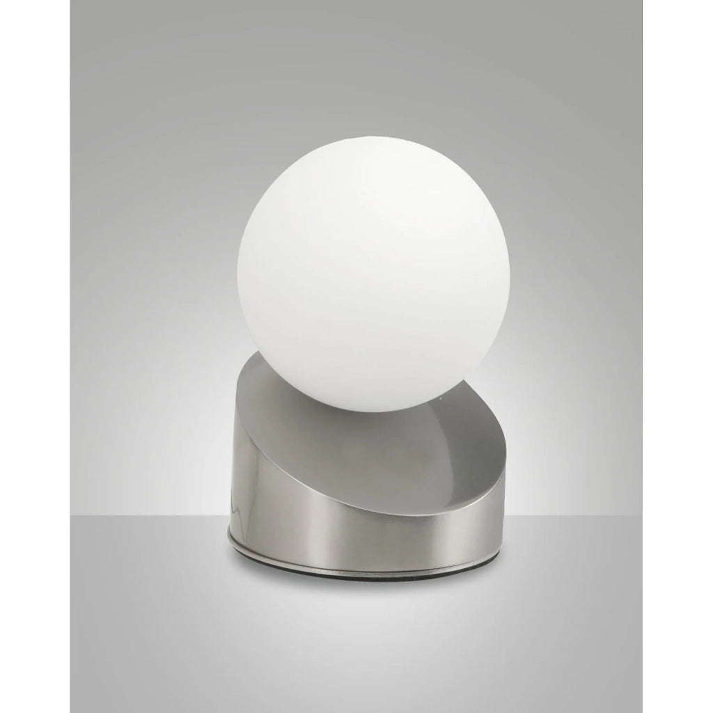 Lampada Da Tavolo Gravity Nichel Satinato Fabas 1 Luce Design Elegante Calda
