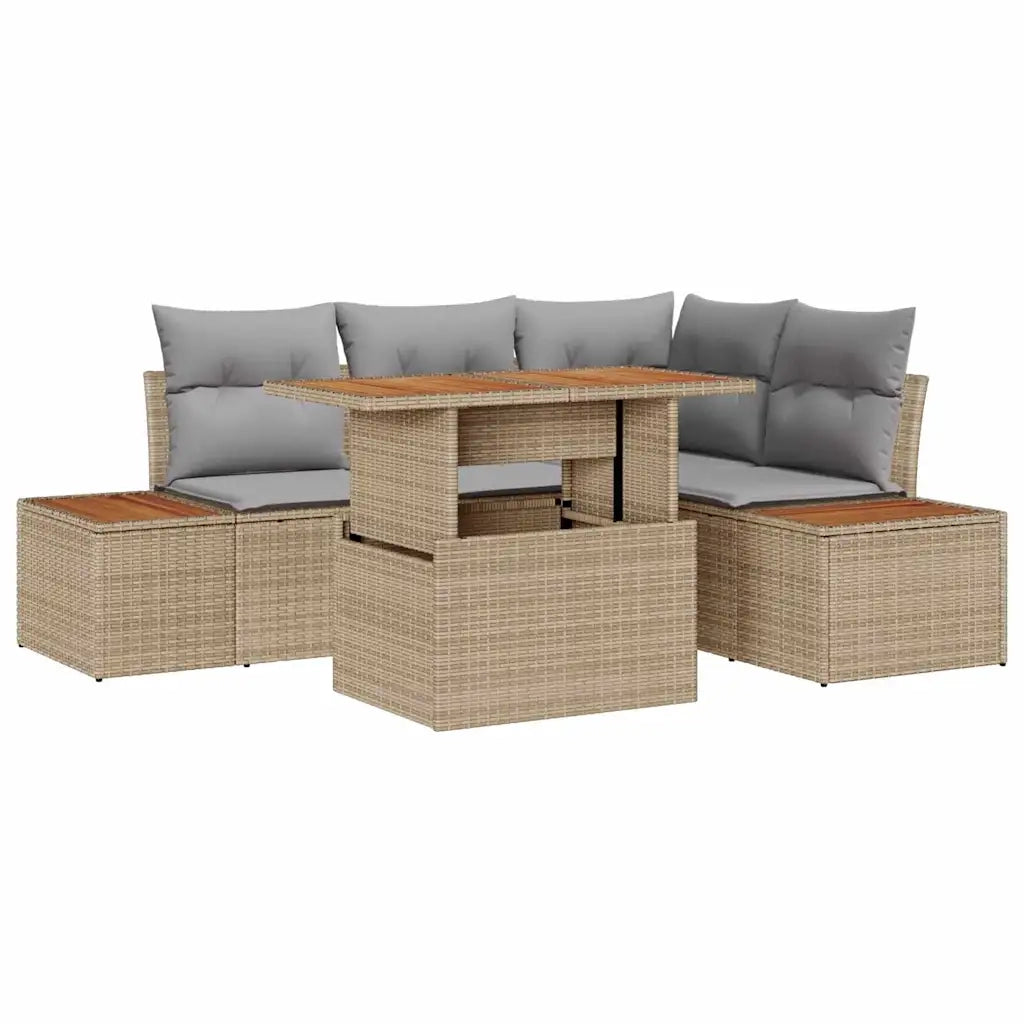 Set da Pranzo per Giardino con cuscino 5 pcs Beige e grigio