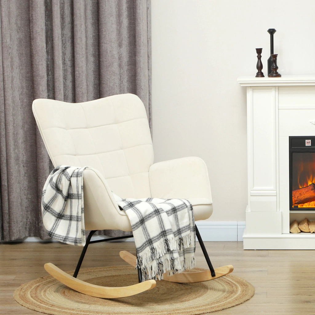 Poltrona a Dondolo ¨C Minimal ¨C Beige Tessuto Imbottita