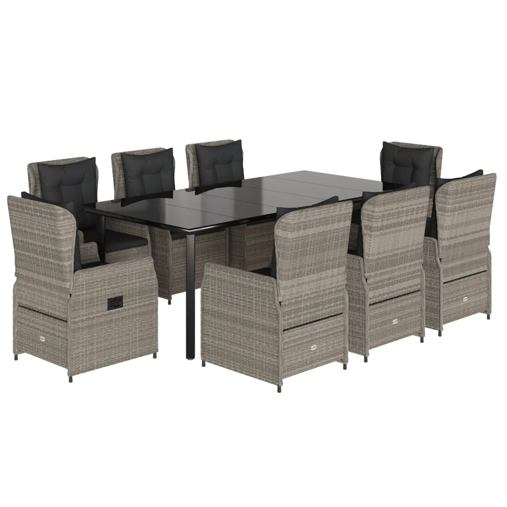 Set Pranzo da Giardino 9pz con Cuscini Grigio Chiaro Polyrattan 3262909