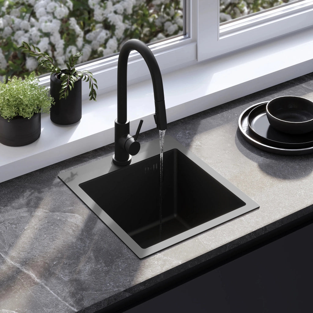 Lavello In Acciaio Leo 40 Black con rubinetto da cucina
