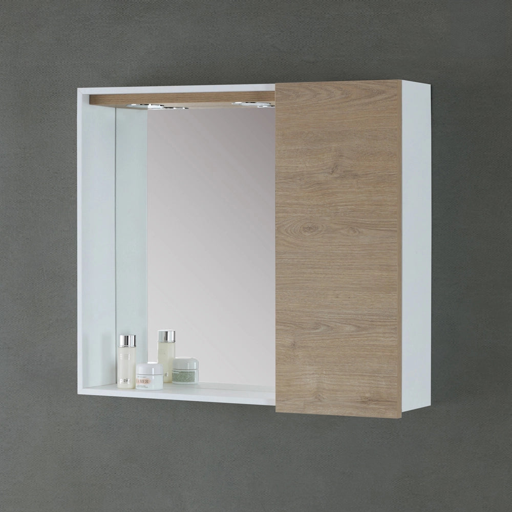 Specchio contenitore 68x61 cm dolomite con anta a destra e faretti LED Desya