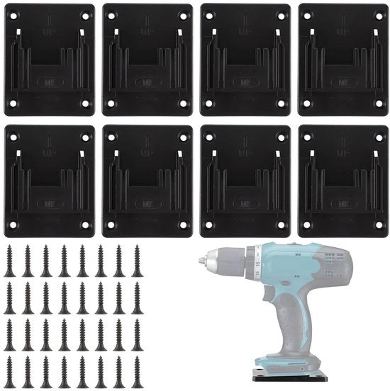 Supporto per attrezzi per parete - Manubrio per strumenti - Per attrezzi da forare - Nero - Porta batterie - Per magazzino di officina - 8 pezzi