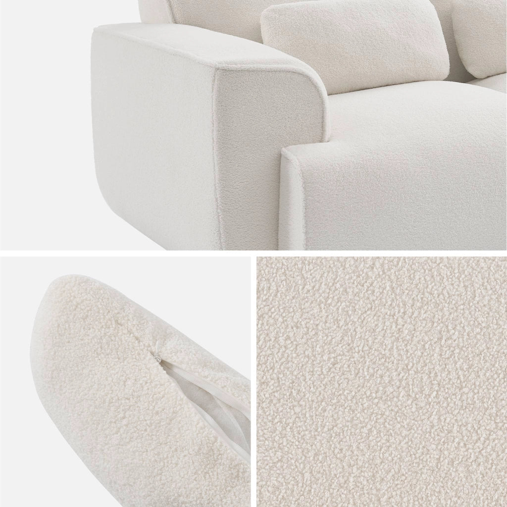 Divano in tessuto bouclé, 2 posti, crema