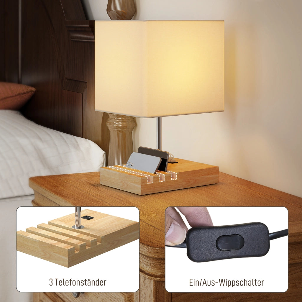 Comodino con Lampada e USB ¨C Minimal ¨C Legno Bianco 40x40x50