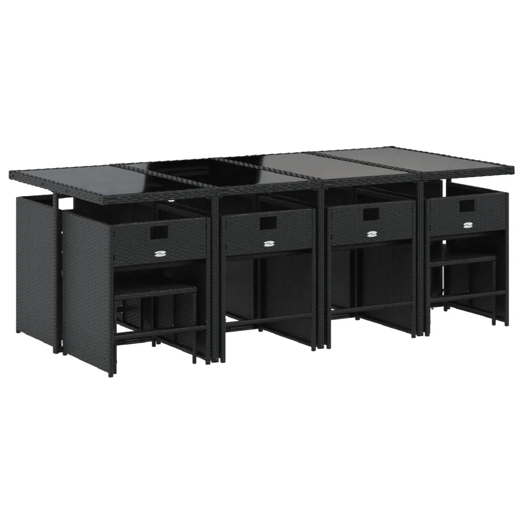 Set da Pranzo da Giardino 13pz con Cuscini Nero in Polyrattan 3277926