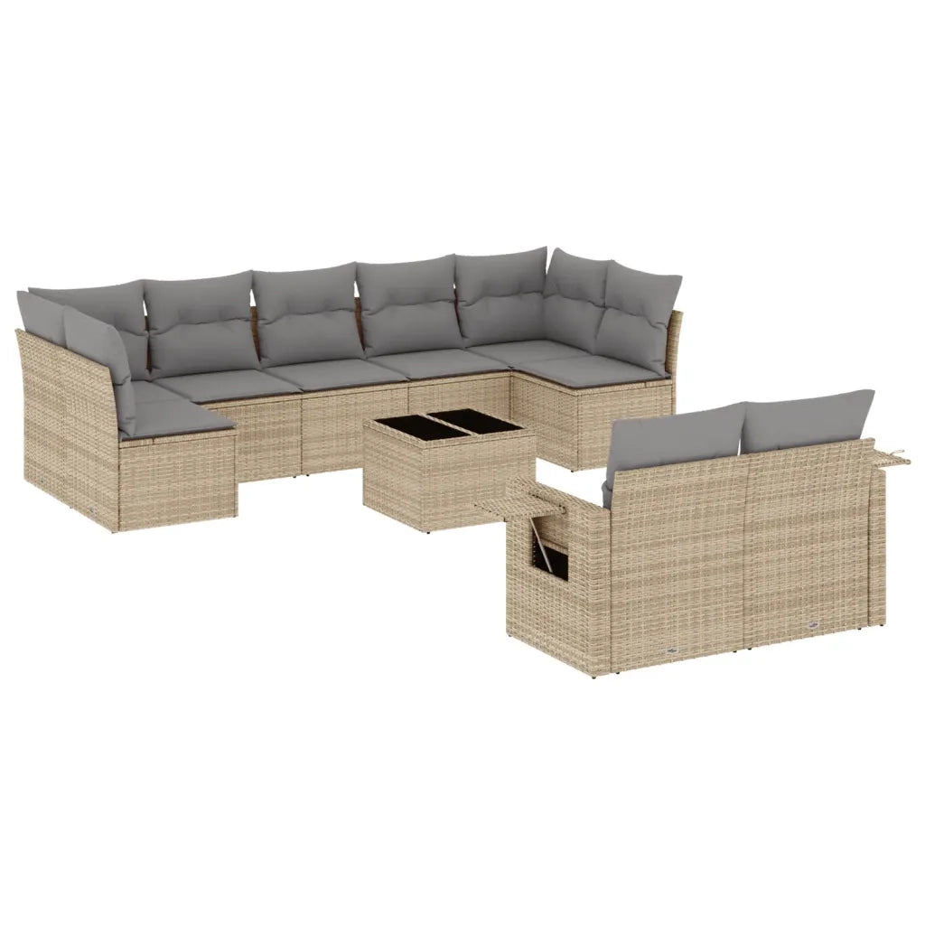Set Divano da Giardino 10 pz con Cuscini Beige in Polyrattan 3220628