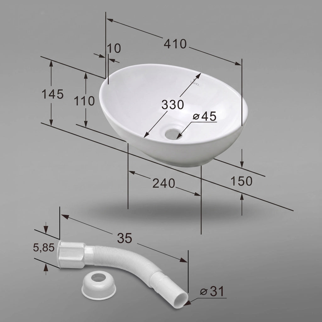 Lavabo da appoggio ovale OVALIS ceramica 41 cm Bianco