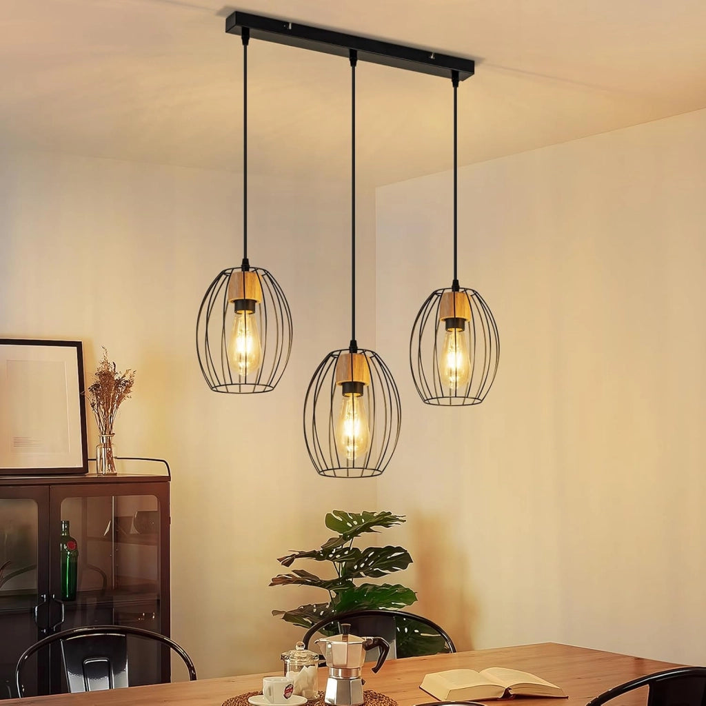 Lampada a sospensione ZMH 3 luci E27 vintage nera lampada a sospensione da cucina per soggiorno camera da letto
