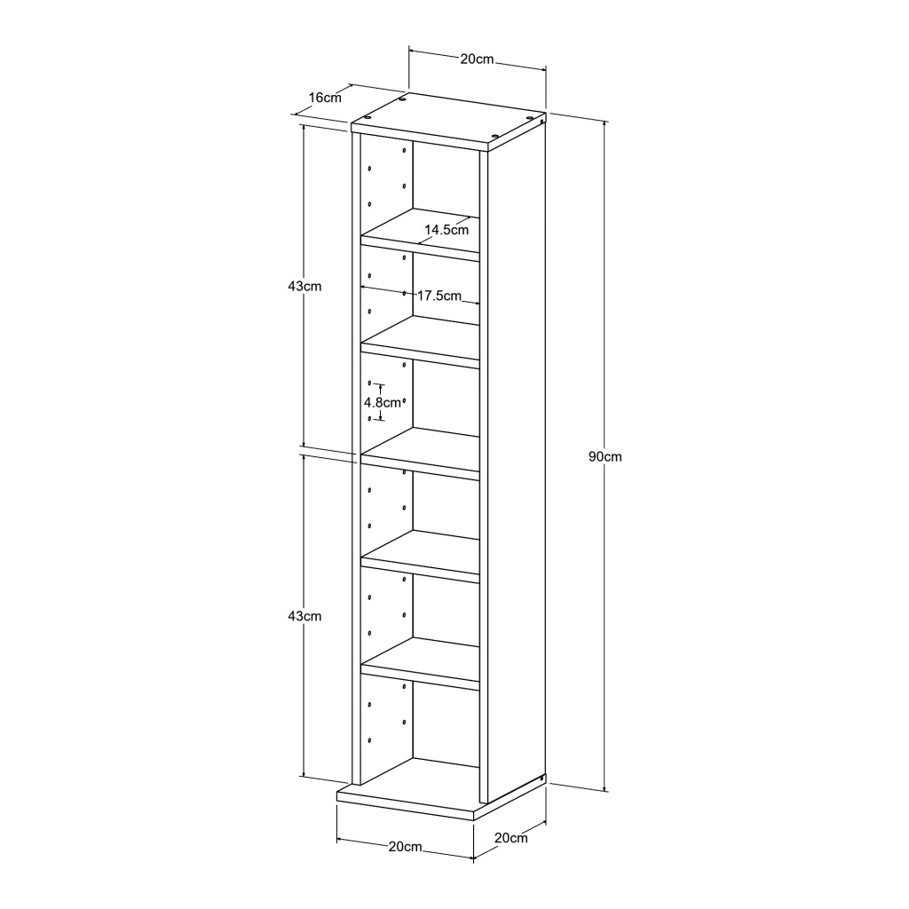 Scaffale a Colonna Tynset con 6 Scomparti per CD DVD 90x20x20 cm Bianco [en.casa]